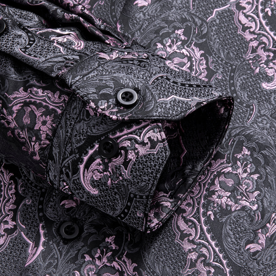 Grey Pink Paisley Pattern Silk Dress Shirt shirt    - Sophisticated Gentlemen