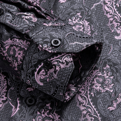 Grey Pink Paisley Pattern Silk Dress Shirt shirt    - Sophisticated Gentlemen