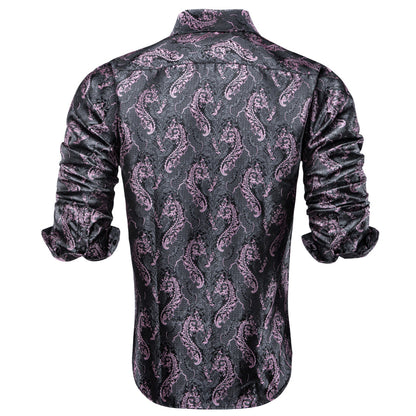 Grey Pink Paisley Pattern Silk Dress Shirt shirt    - Sophisticated Gentlemen