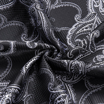 Black White Paisley Pattern Silk Dress Shirt shirt    - Sophisticated Gentlemen
