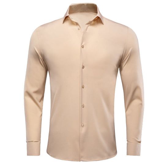 Khaki Yellow Solid Dress Shirt shirt S   - Sophisticated Gentlemen