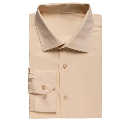Khaki Yellow Solid Dress Shirt shirt    - Sophisticated Gentlemen