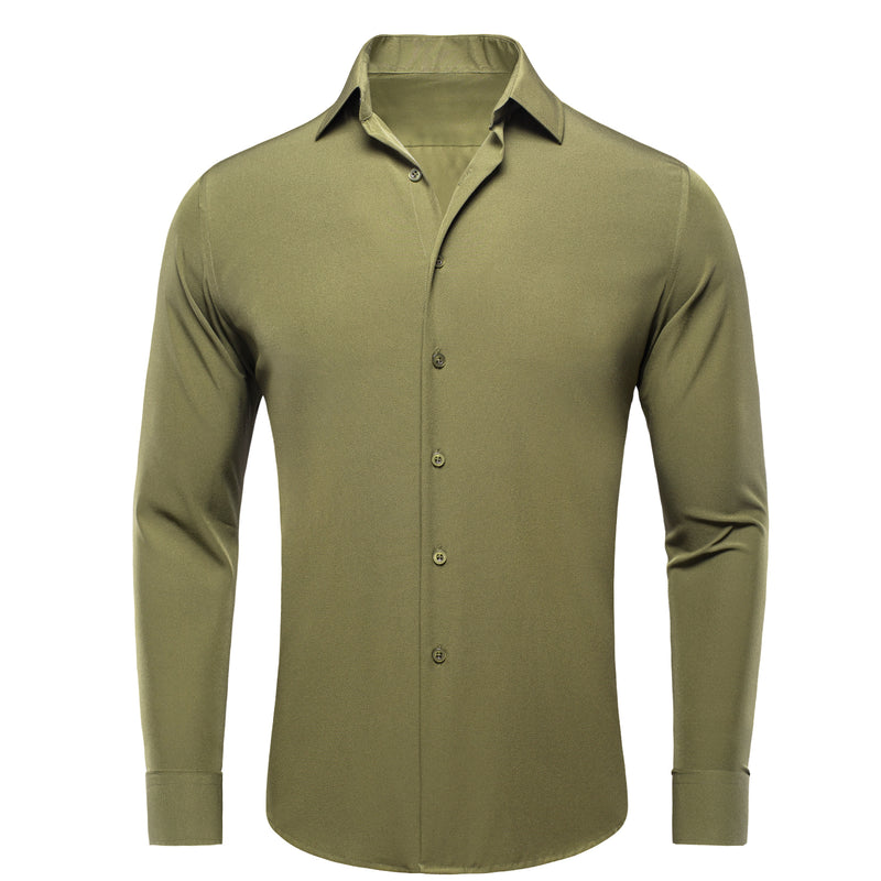 Olive Green Solid Cotton Dress Shirt shirt S   - Sophisticated Gentlemen