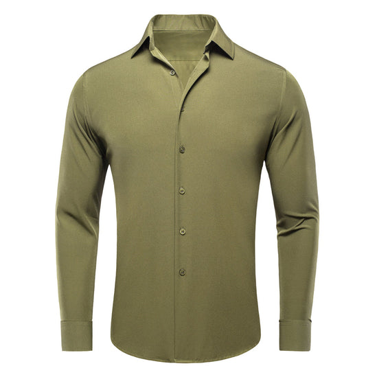 Olive Green Solid Cotton Dress Shirt shirt S   - Sophisticated Gentlemen
