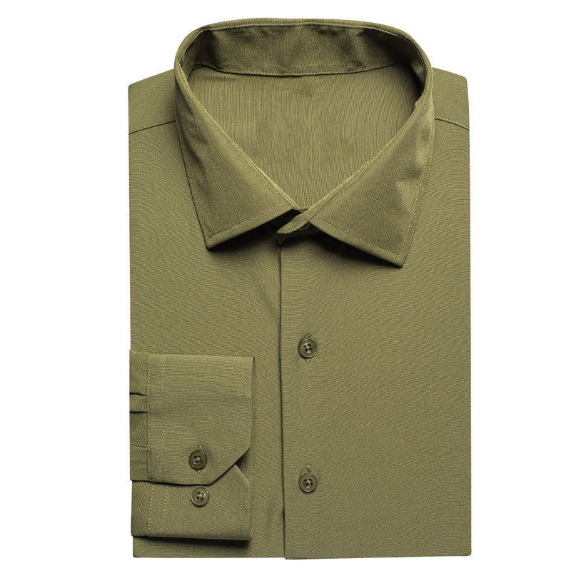 Olive Green Solid Cotton Dress Shirt shirt    - Sophisticated Gentlemen
