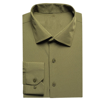 Olive Green Solid Cotton Dress Shirt shirt    - Sophisticated Gentlemen