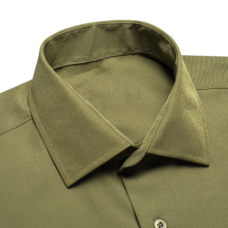 Olive Green Solid Cotton Dress Shirt shirt    - Sophisticated Gentlemen
