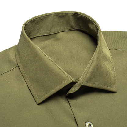 Olive Green Solid Cotton Dress Shirt shirt    - Sophisticated Gentlemen