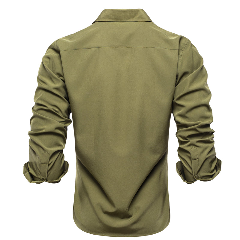 Olive Green Solid Cotton Dress Shirt shirt    - Sophisticated Gentlemen