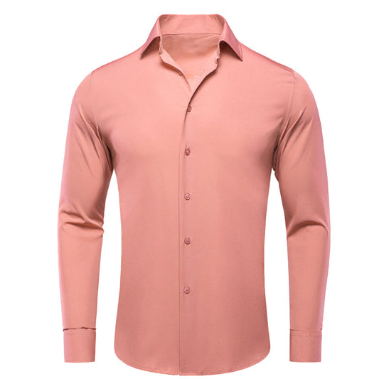 Flesh Pink Solid Cotton Dress Shirt shirt S   - Sophisticated Gentlemen