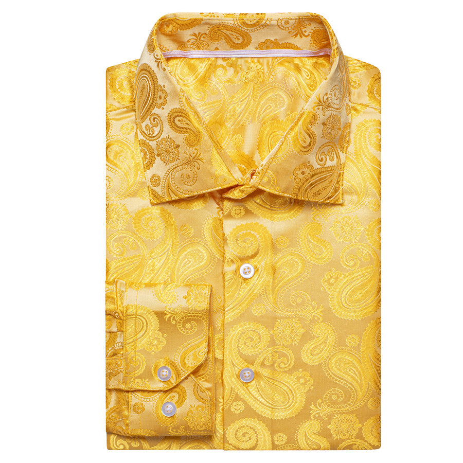 Yellow Golden Paisley Silk Dress Shirt shirt    - Sophisticated Gentlemen