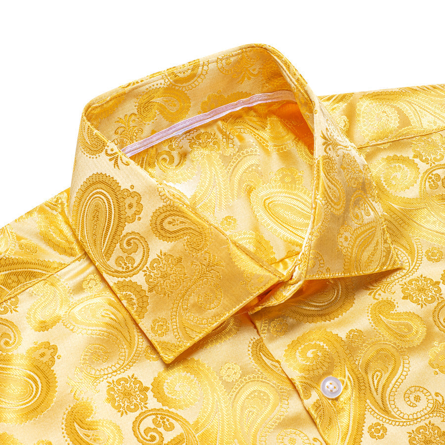 Yellow Golden Paisley Silk Dress Shirt shirt    - Sophisticated Gentlemen