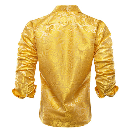 Yellow Golden Paisley Silk Dress Shirt shirt    - Sophisticated Gentlemen