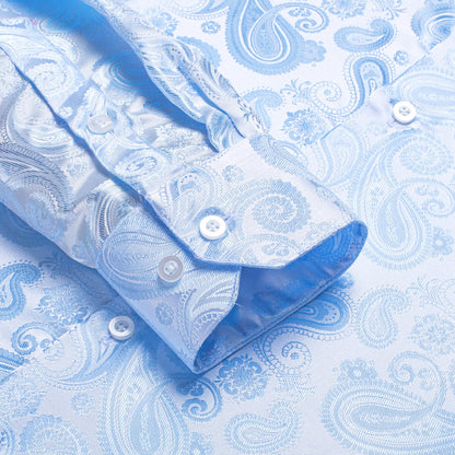 Sky Blue Paisley Silk Dress Shirt shirt    - Sophisticated Gentlemen