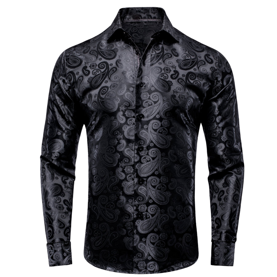 Classic Black Paisley Silk Dress Shirt shirt S   - Sophisticated Gentlemen