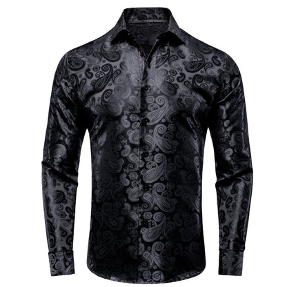 Classic Black Paisley Silk Dress Shirt shirt S   - Sophisticated Gentlemen