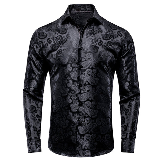 Classic Black Paisley Silk Dress Shirt shirt S   - Sophisticated Gentlemen