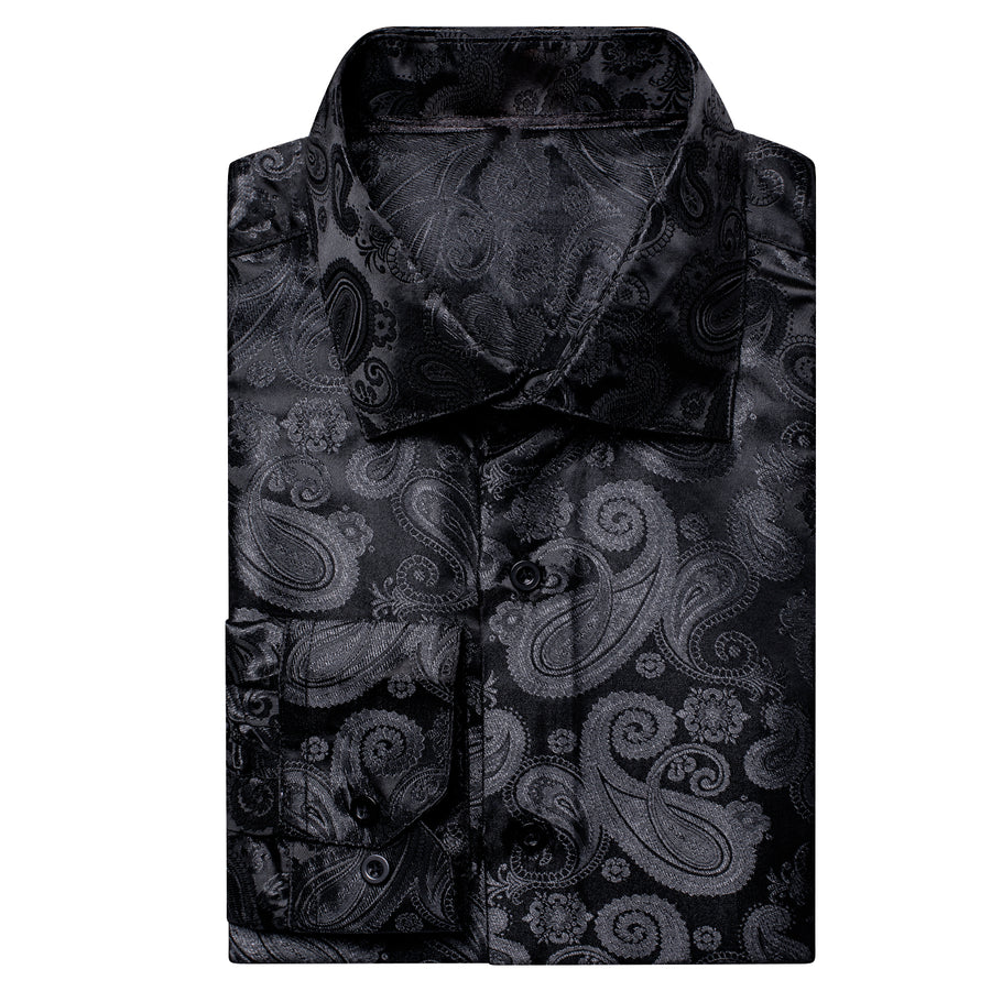 Classic Black Paisley Silk Dress Shirt shirt    - Sophisticated Gentlemen