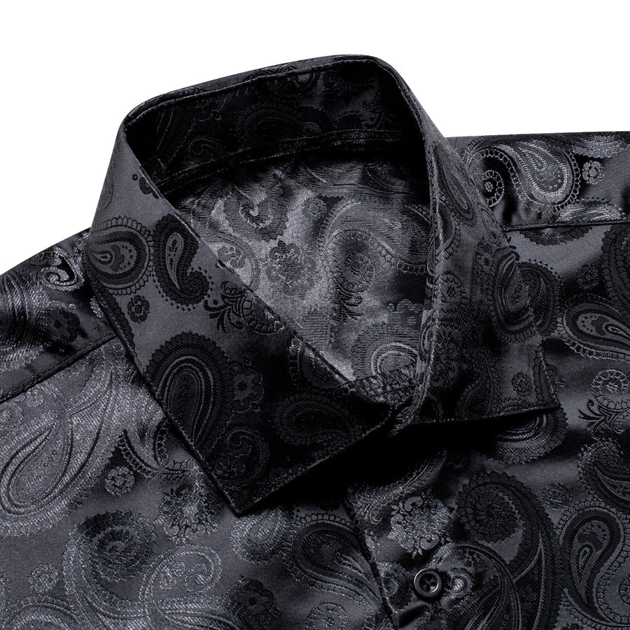 Classic Black Paisley Silk Dress Shirt shirt    - Sophisticated Gentlemen