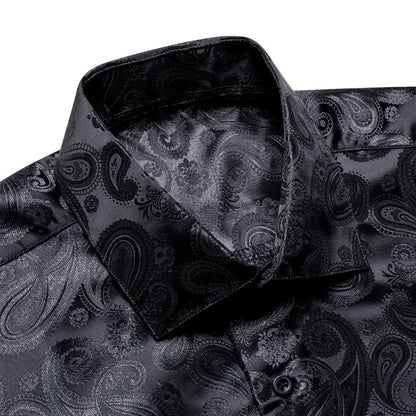 Classic Black Paisley Silk Dress Shirt shirt    - Sophisticated Gentlemen