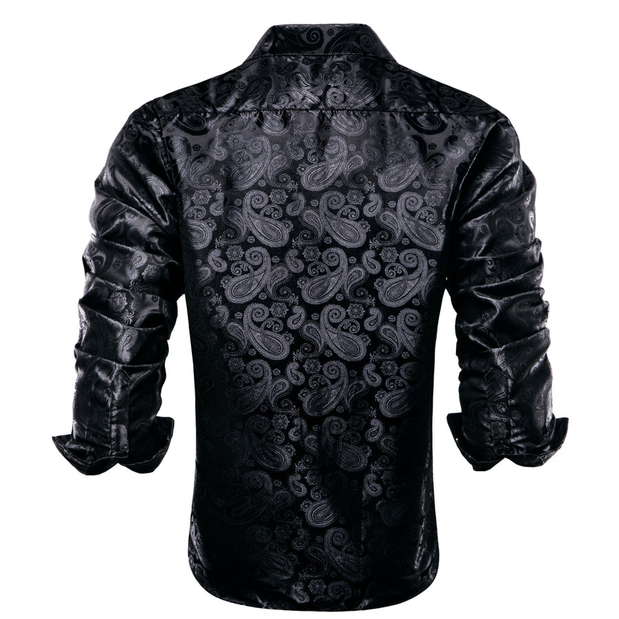 Classic Black Paisley Silk Dress Shirt shirt    - Sophisticated Gentlemen