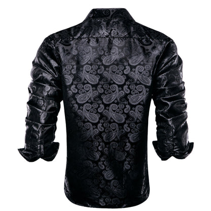 Classic Black Paisley Silk Dress Shirt shirt    - Sophisticated Gentlemen