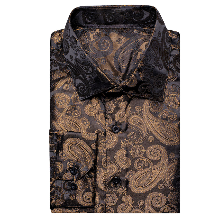 Classic Black Brown Paisley Silk Dress Shirt shirt    - Sophisticated Gentlemen