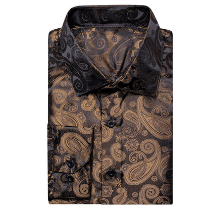 Classic Black Brown Paisley Silk Dress Shirt shirt    - Sophisticated Gentlemen