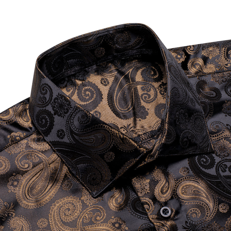 Classic Black Brown Paisley Silk Dress Shirt shirt    - Sophisticated Gentlemen
