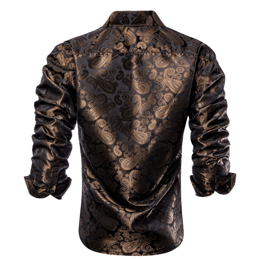 Classic Black Brown Paisley Silk Dress Shirt shirt    - Sophisticated Gentlemen