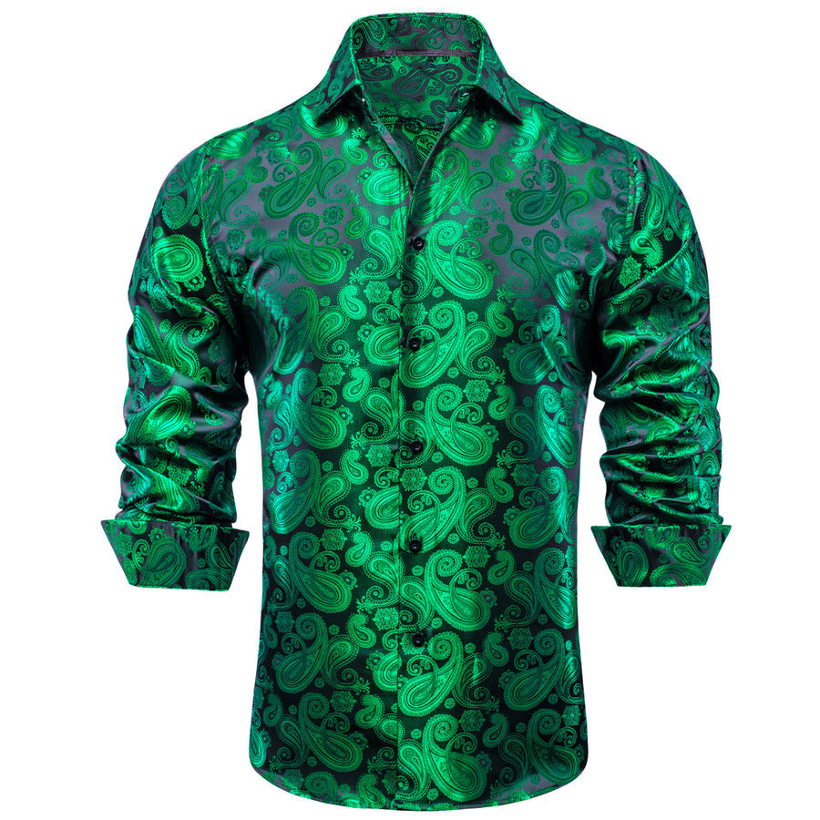 Green Paisley Silk Dress Shirt shirt    - Sophisticated Gentlemen