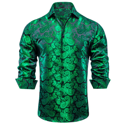 Green Paisley Silk Dress Shirt shirt    - Sophisticated Gentlemen