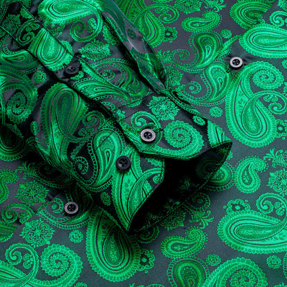Green Paisley Silk Dress Shirt shirt    - Sophisticated Gentlemen