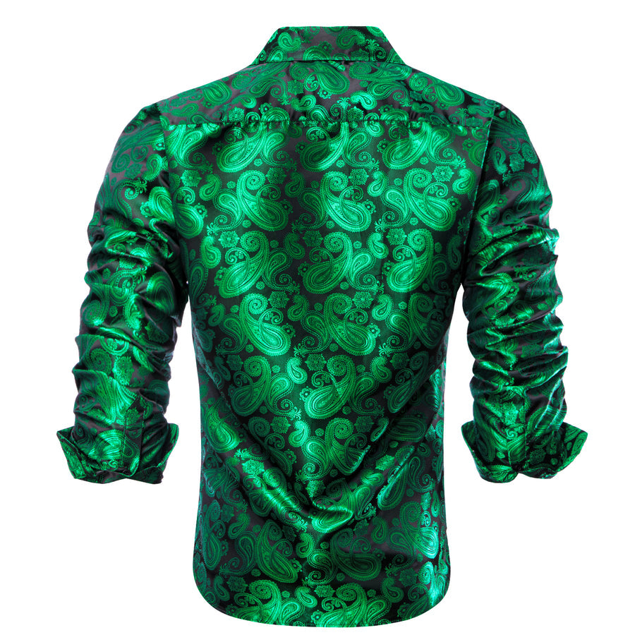 Green Paisley Silk Dress Shirt shirt    - Sophisticated Gentlemen