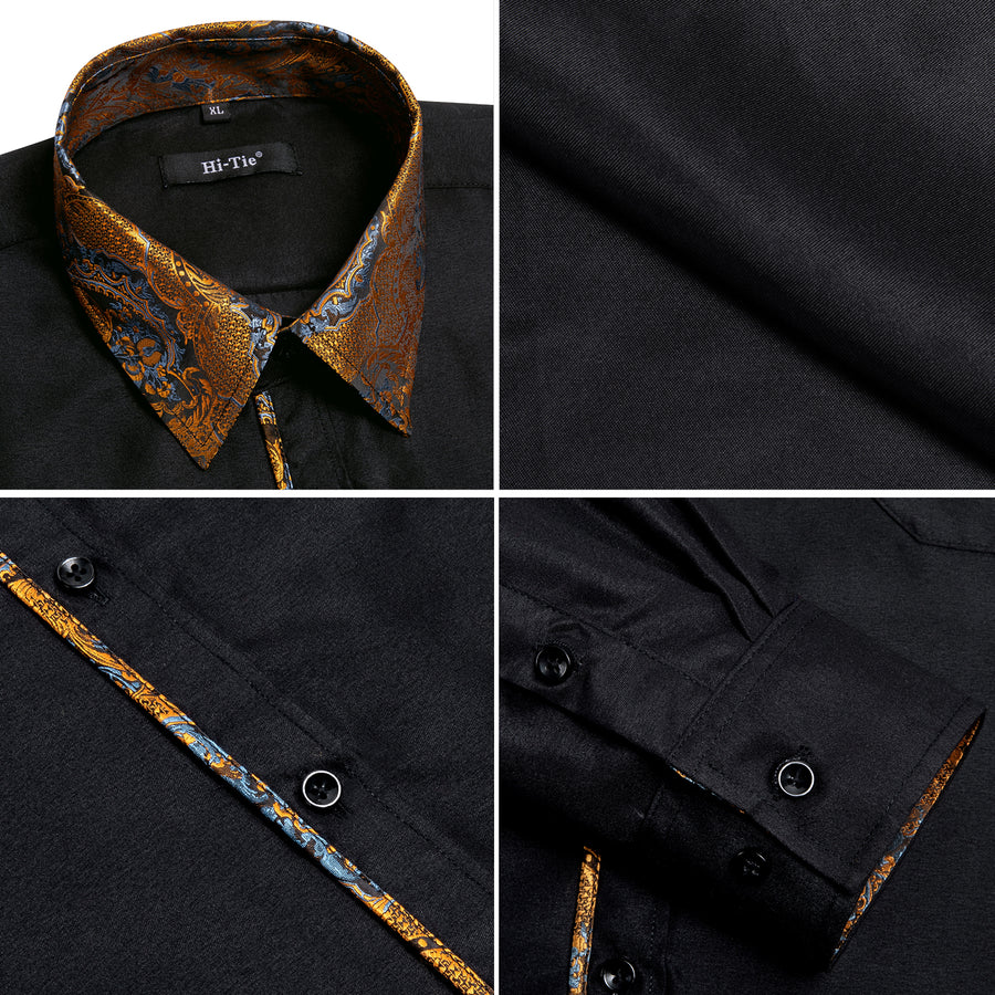 Black Golden Stitching Silk Dress Shirt shirt    - Sophisticated Gentlemen