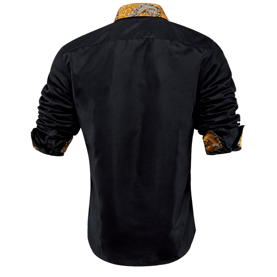 Black Golden Stitching Silk Dress Shirt shirt    - Sophisticated Gentlemen