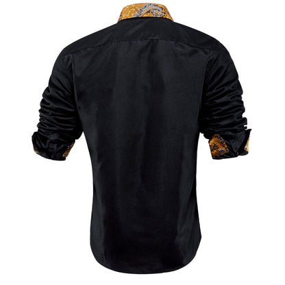 Black Golden Stitching Silk Dress Shirt shirt    - Sophisticated Gentlemen