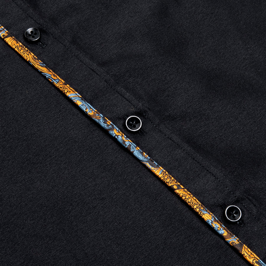 Black Golden Stitching Silk Dress Shirt shirt    - Sophisticated Gentlemen