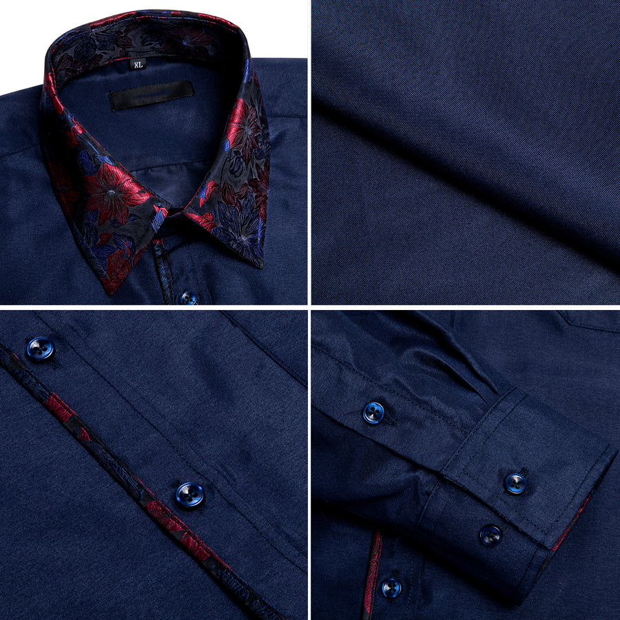 Deep Blue Red Stitching Silk Dress Shirt shirt    - Sophisticated Gentlemen