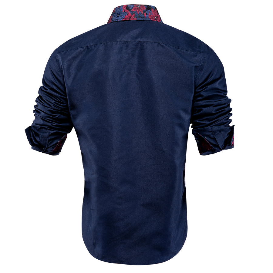 Deep Blue Red Stitching Silk Dress Shirt shirt    - Sophisticated Gentlemen