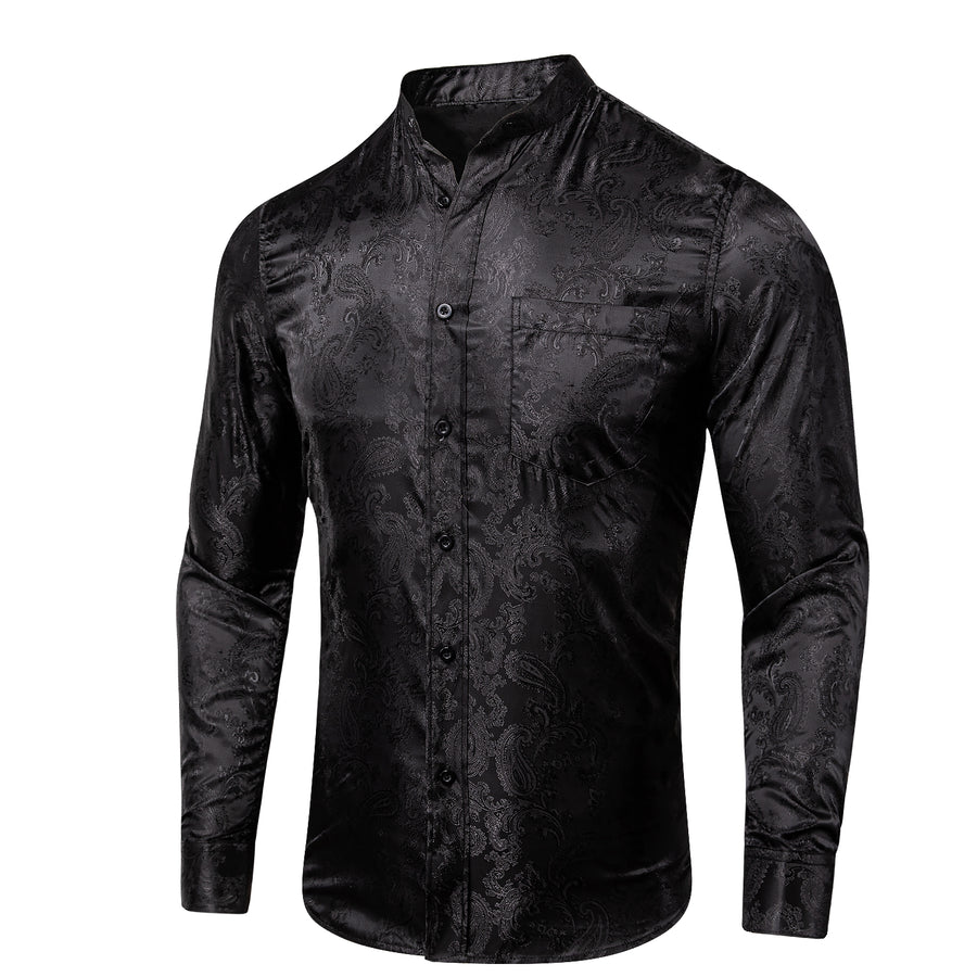 Black Paisley Pattern Silk Dress Shirt shirt S   - Sophisticated Gentlemen