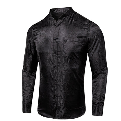 Black Paisley Pattern Silk Dress Shirt shirt S   - Sophisticated Gentlemen