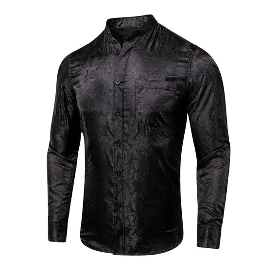 Black Paisley Pattern Silk Dress Shirt shirt S   - Sophisticated Gentlemen