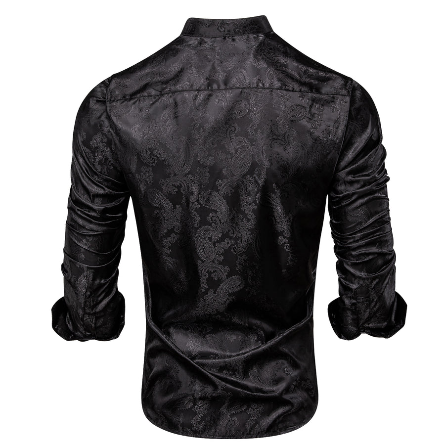 Black Paisley Pattern Silk Dress Shirt shirt    - Sophisticated Gentlemen