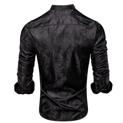 Black Paisley Pattern Silk Dress Shirt shirt    - Sophisticated Gentlemen