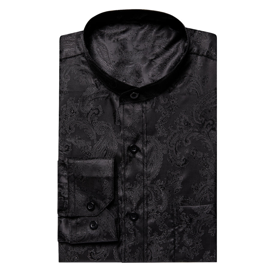 Black Paisley Pattern Silk Dress Shirt shirt    - Sophisticated Gentlemen