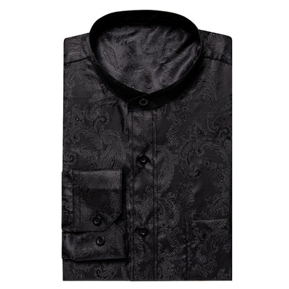 Black Paisley Pattern Silk Dress Shirt shirt    - Sophisticated Gentlemen