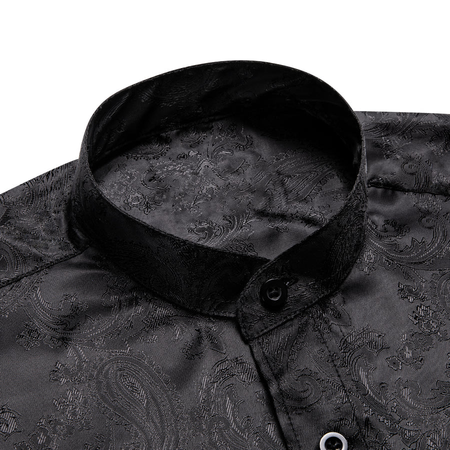 Black Paisley Pattern Silk Dress Shirt shirt    - Sophisticated Gentlemen