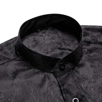 Black Paisley Pattern Silk Dress Shirt shirt    - Sophisticated Gentlemen