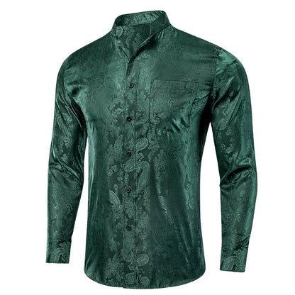 Dark Green Paisley Silk Dress Shirt shirt S   - Sophisticated Gentlemen
